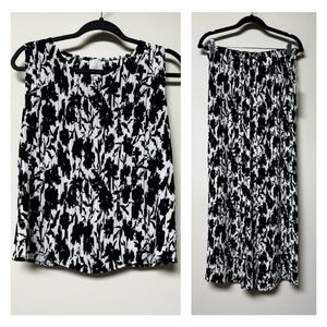 NWT JOIE Black/White Floral Accordion Pleat Set, Top/Pull-On Pants, Sz S